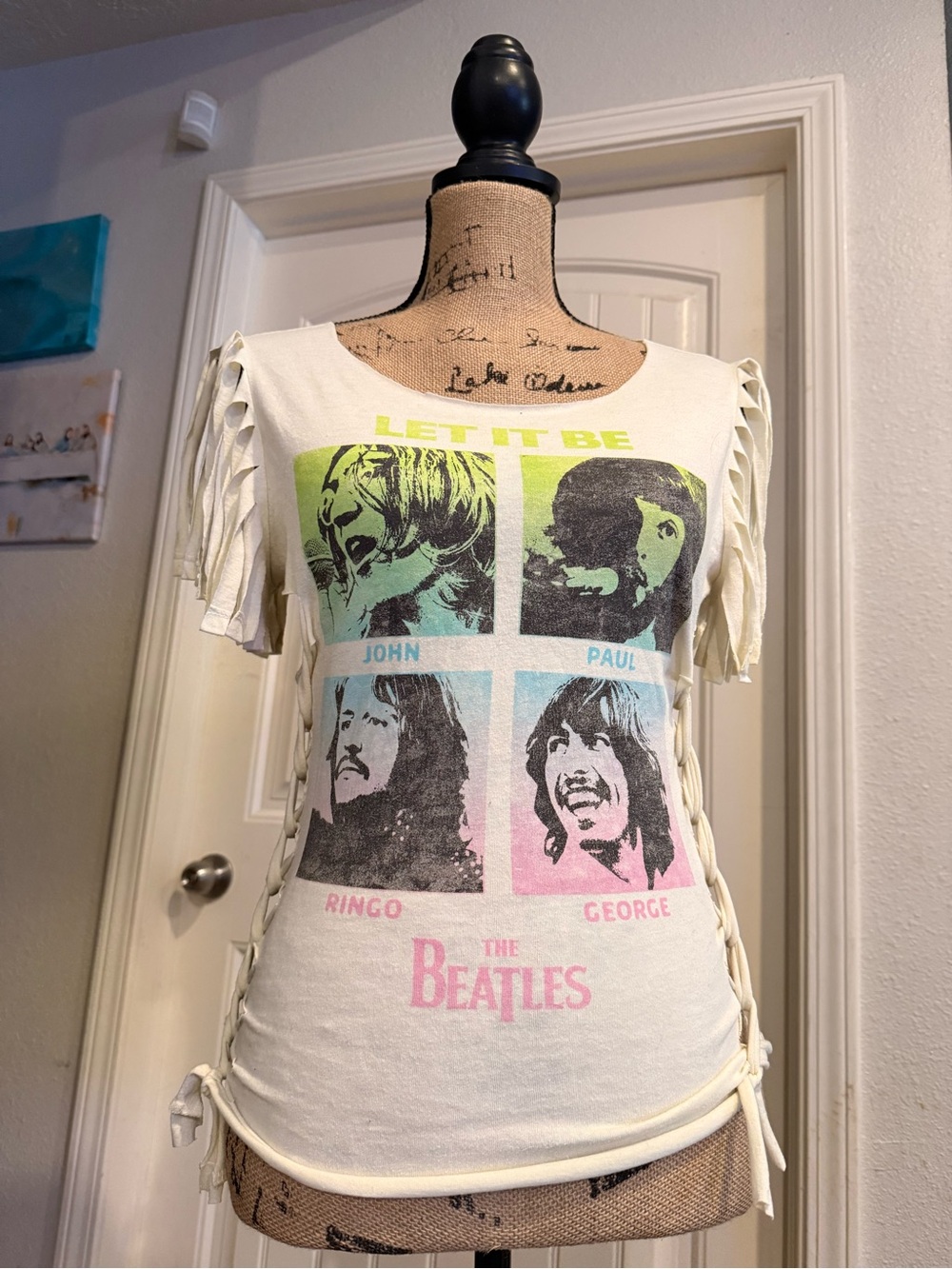 The Beatles 'Let It Be' Women’s Fringe Graphic Tee - White